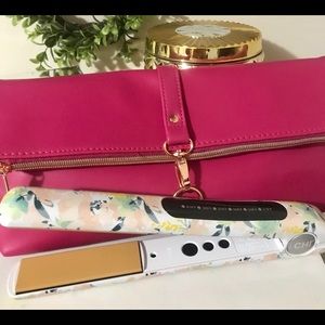 CHI flat iron w/pink and rose gold clutch bag